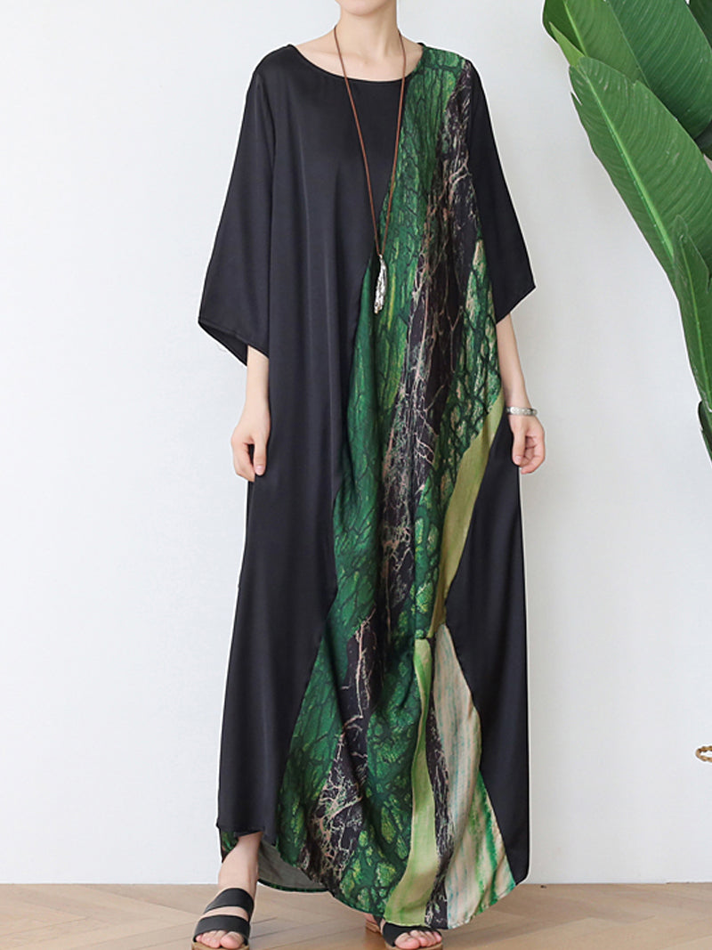 Round Neck Batwing Sleeve Abstract Print Shift Maxi Dress 8