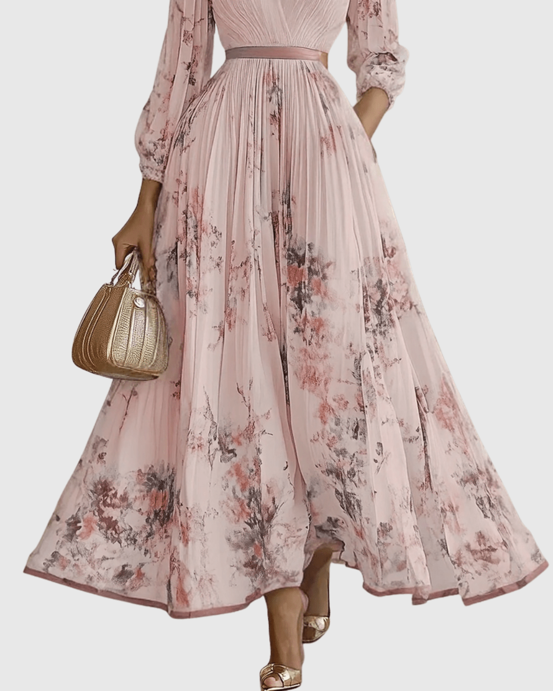 V-Neck Floral Print Sleeveless Pleated A-Line Maxi Dress