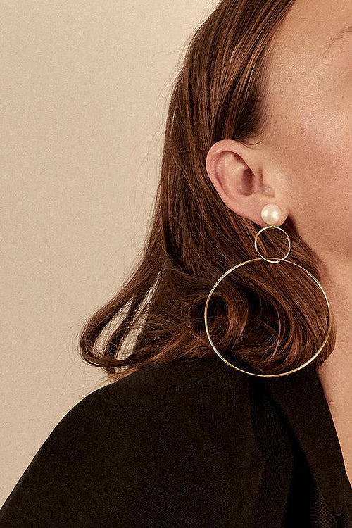Pearl Hoop Charm Earings