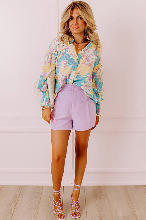 Take Your Turn Print Long Sleeve Button Down Top