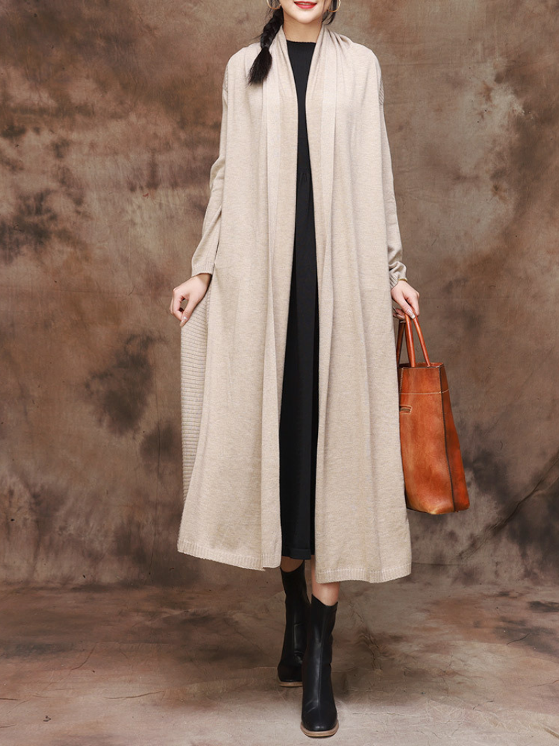 Shawl Collar Open Front Side Pocket Long Cardigan Coat 5