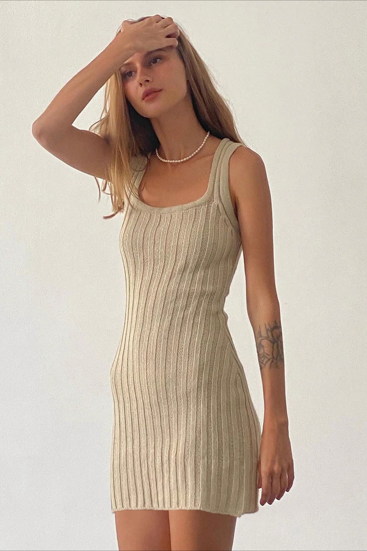 Ribbed Knit Sleeveless Curve Fit Mini Slip Dress
