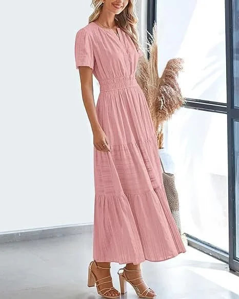 v-neck pleated puff sleeve dress black