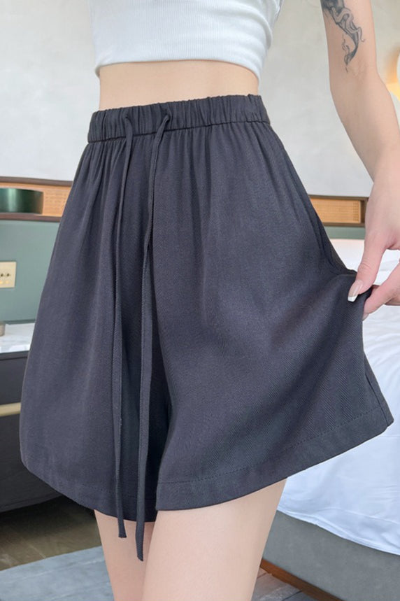 Relaxed Linen Elastic Drawstring Shorts Pants
