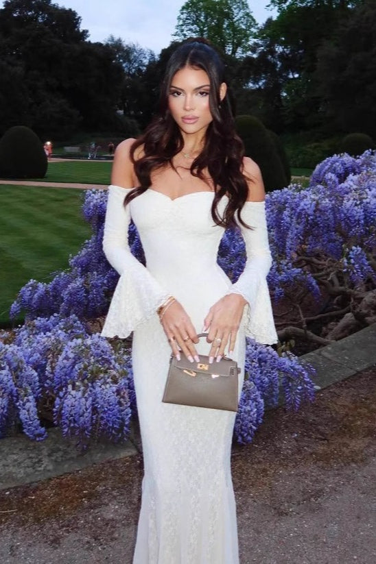 Sexy Flared Sleeve Mesh Lace Mermaid Party Dress
