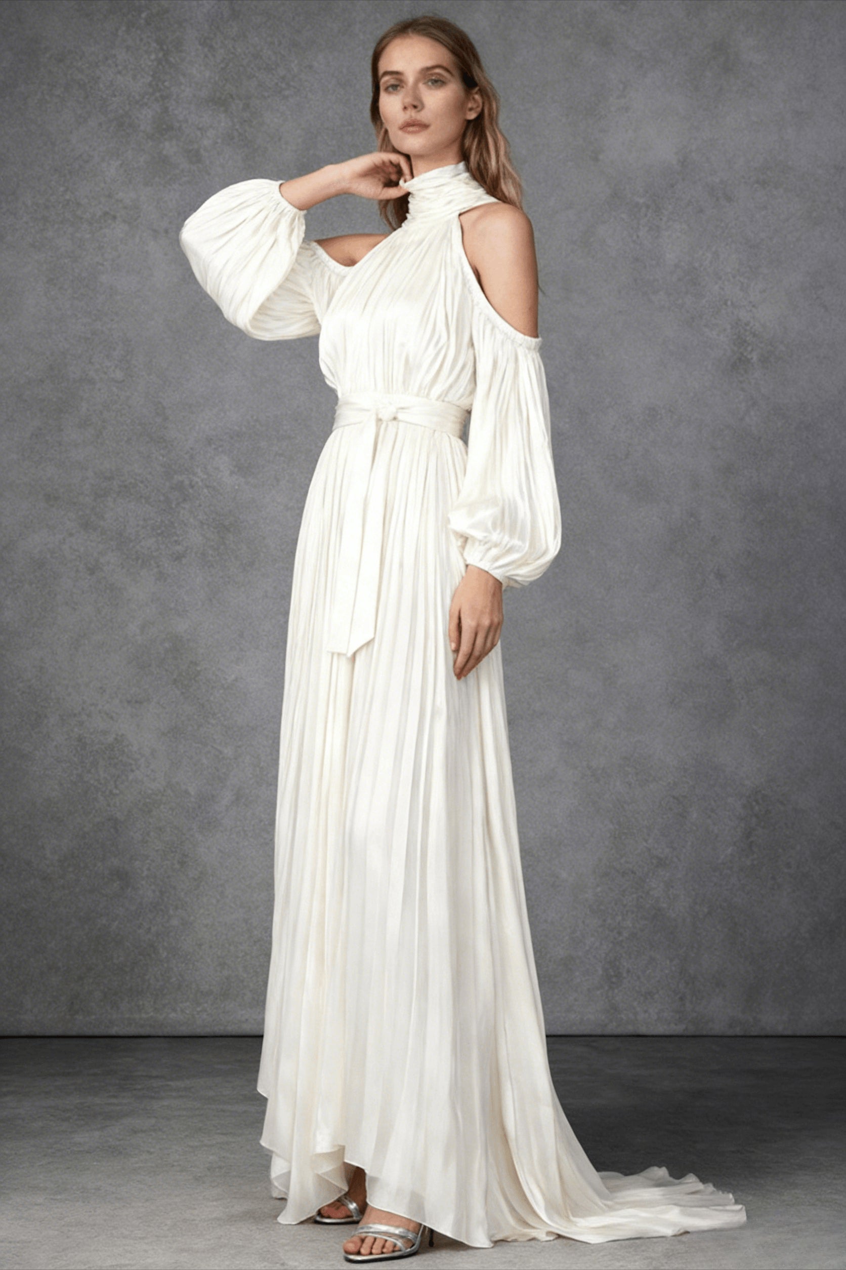 Off Shoulder Long Sleeve Reception Dress