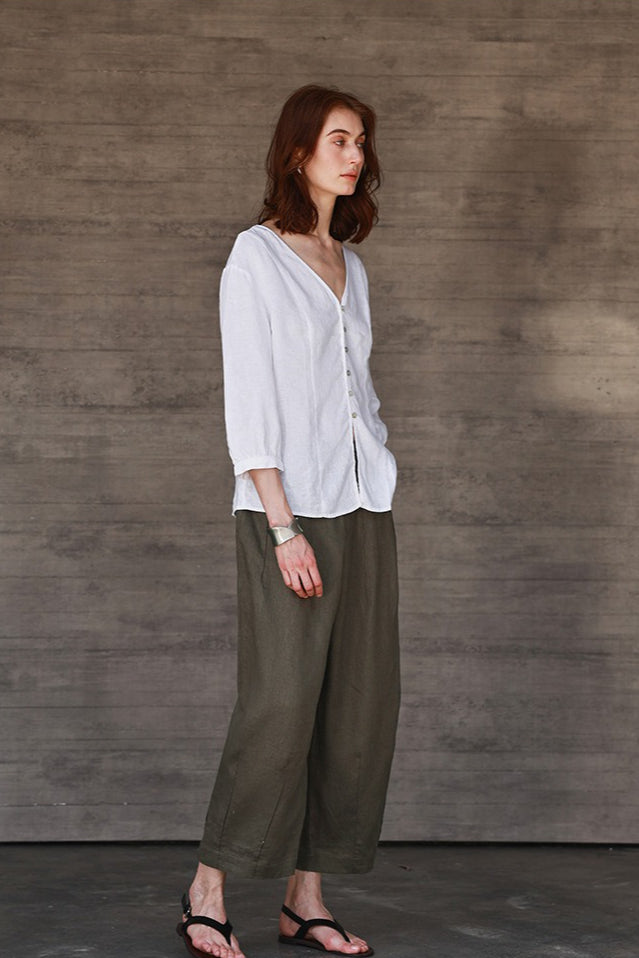 Linen Cropped Balloon Pants