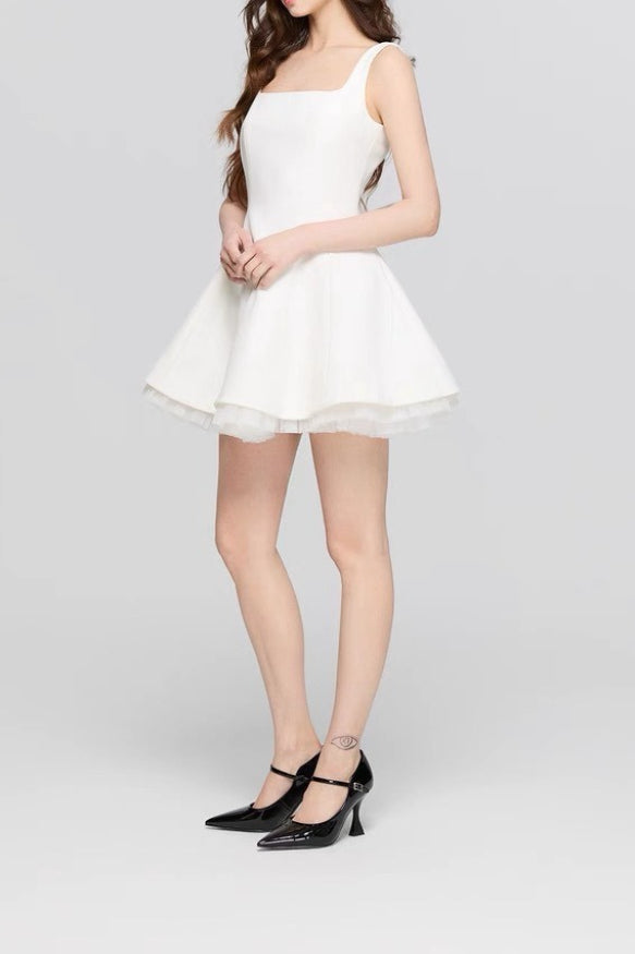 Square Neck Mesh Panel Mini Dress 3