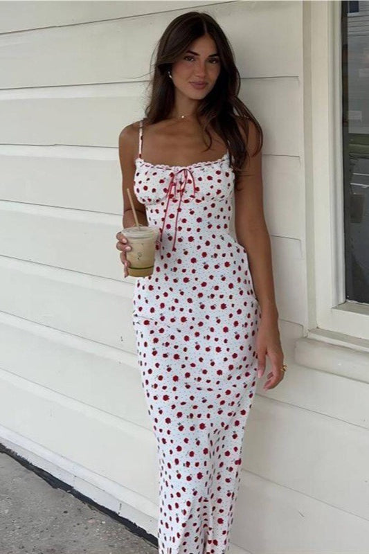 Lace Patchwork Spaghetti Strap Long Floral Dress