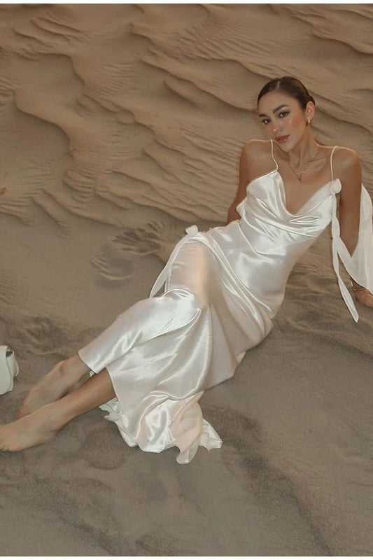 White Satin Backless Chic Party Dress
