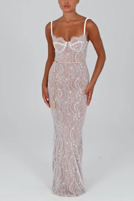 Lace Cami Ruched Maxi Party Dress
