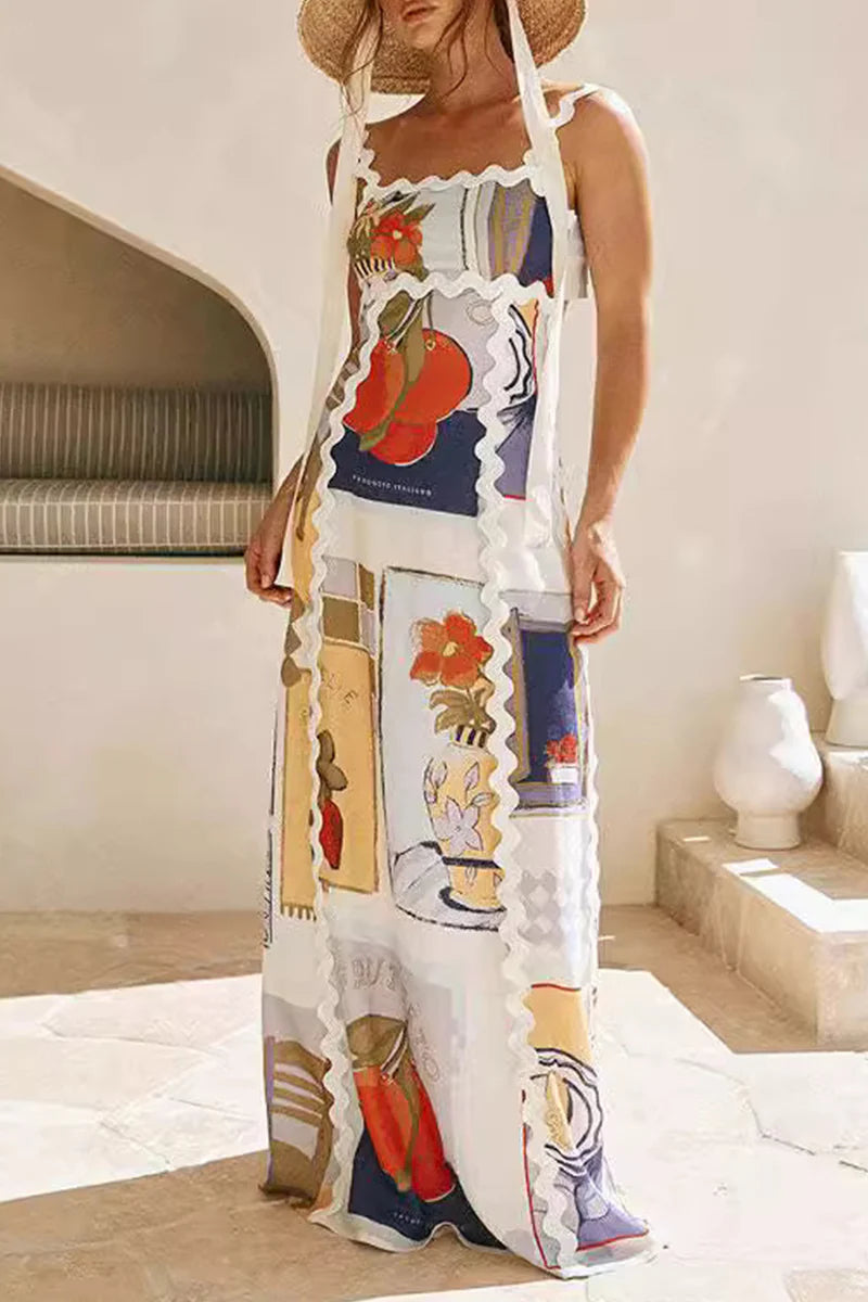 Belinda Chic Casual Vintage Geometric Print Dresses, Ripple Patchwork Designer Dress Edit