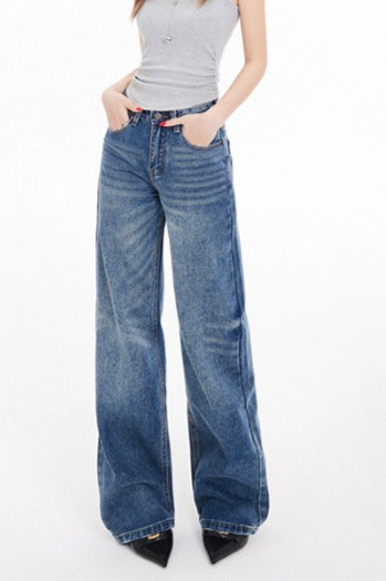 Low Rise Washed Straight Jeans