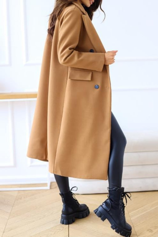 Double-Breasted Lined Wool Blend Mid-Length Winter Coat