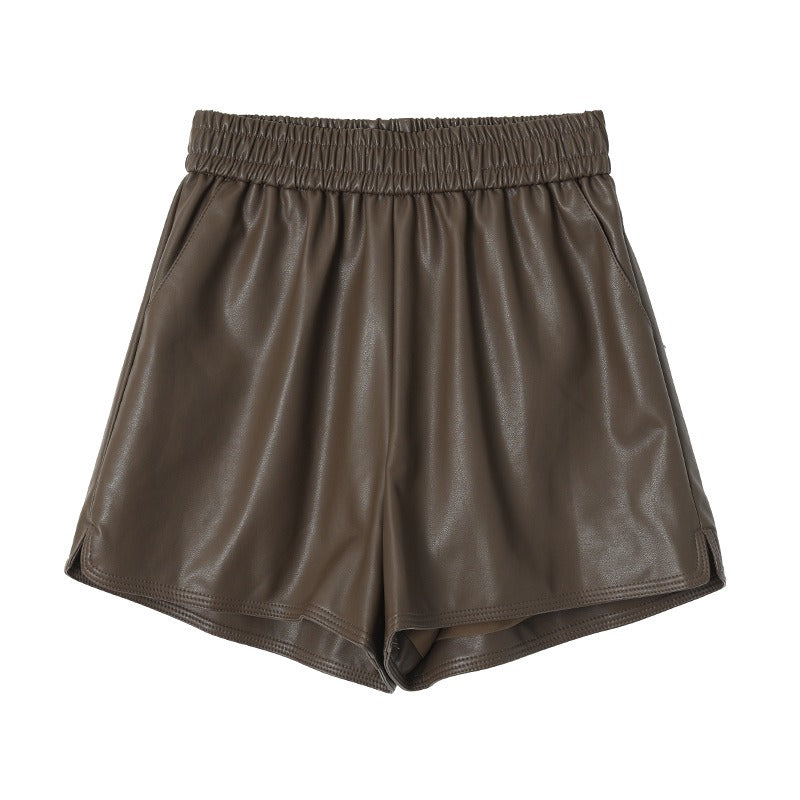 Loose A-leg Elastic Short Leather Pants