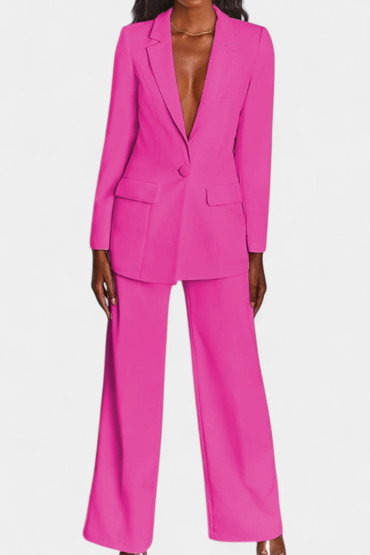 Peak Lapel Single Button Blazer and Wide-Leg Trouser Set 11