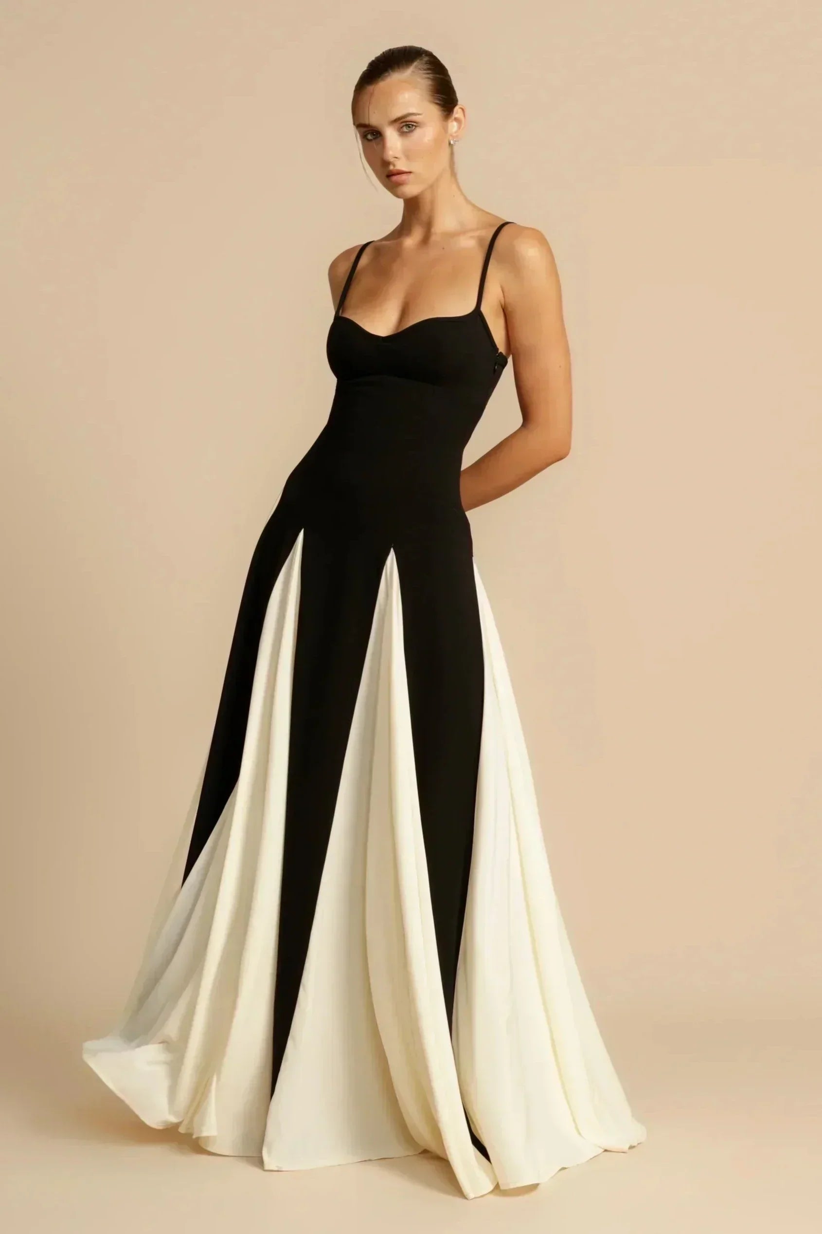 Delia Statement Dress Two Tone Black & White Maxi Boutique Collection