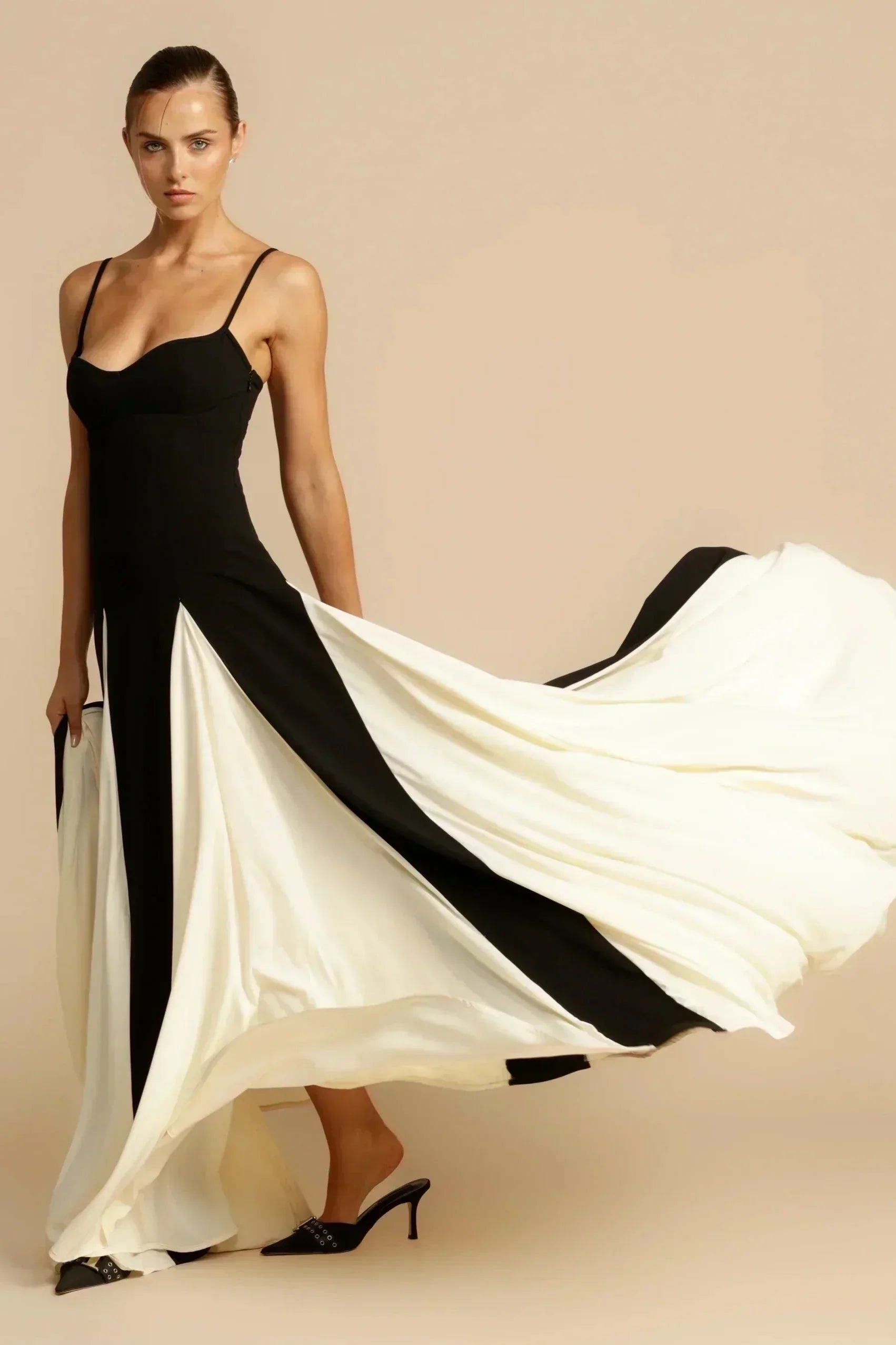 Delia Statement Dress Two Tone Black & White Maxi Boutique Collection