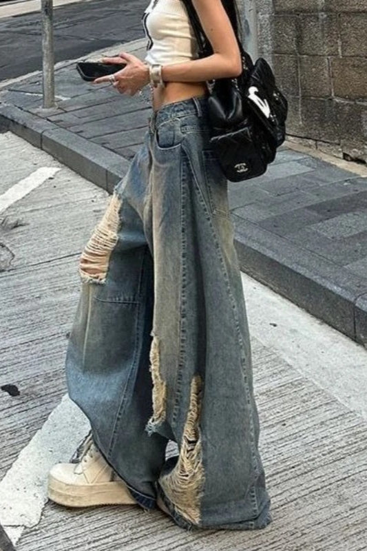 Ripped WideLeg Floor Jeans
