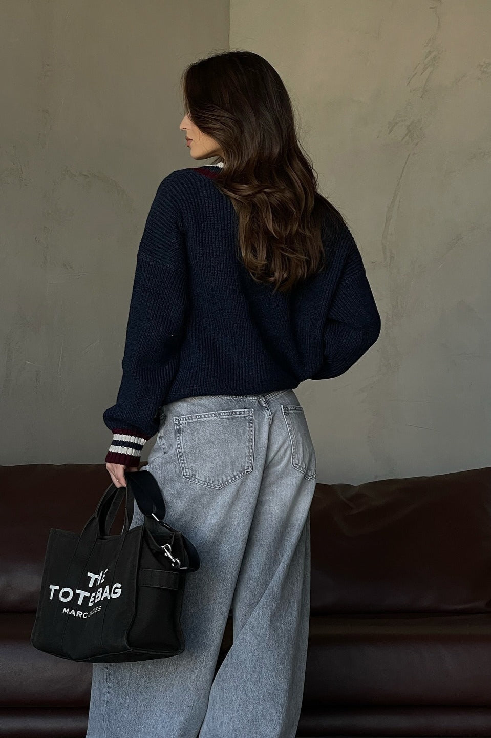 Casual Striped Color Block V-Neck Loose Knit Sweater
