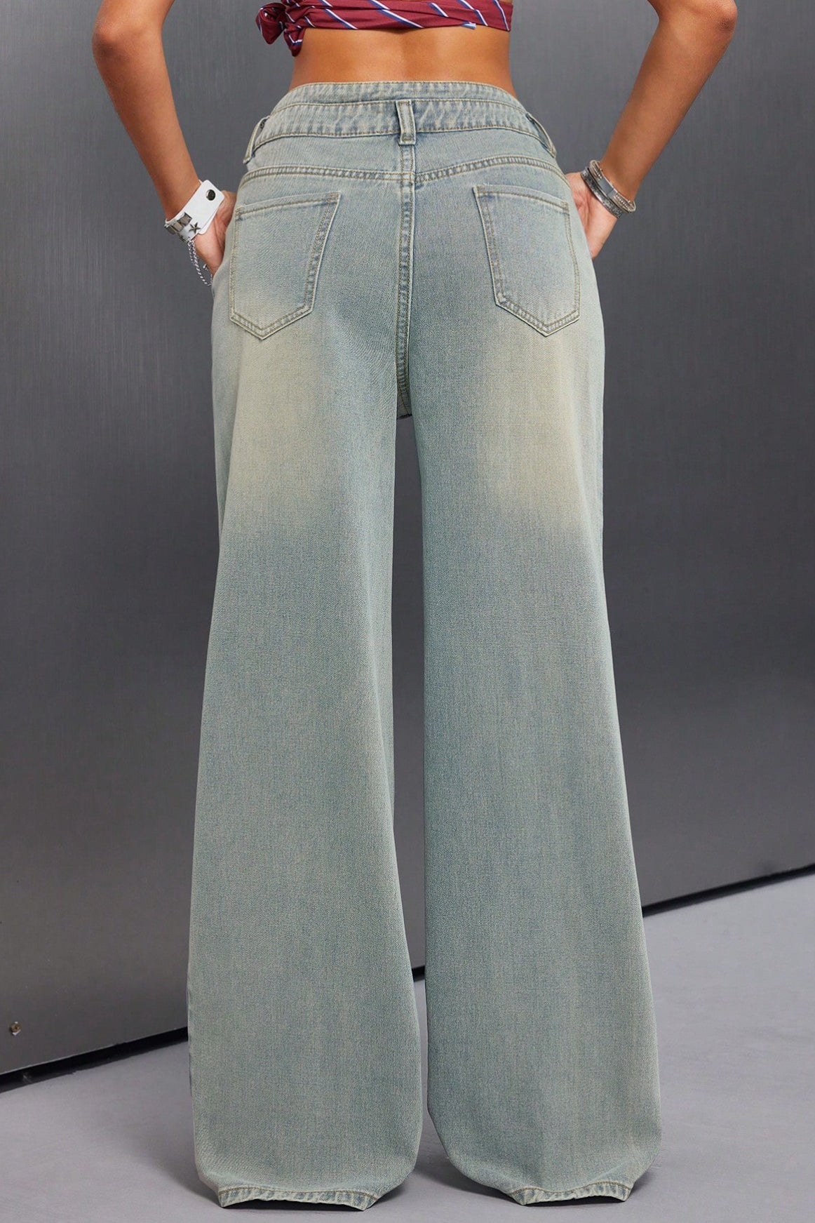 Button Front Vintage Wide Jeans