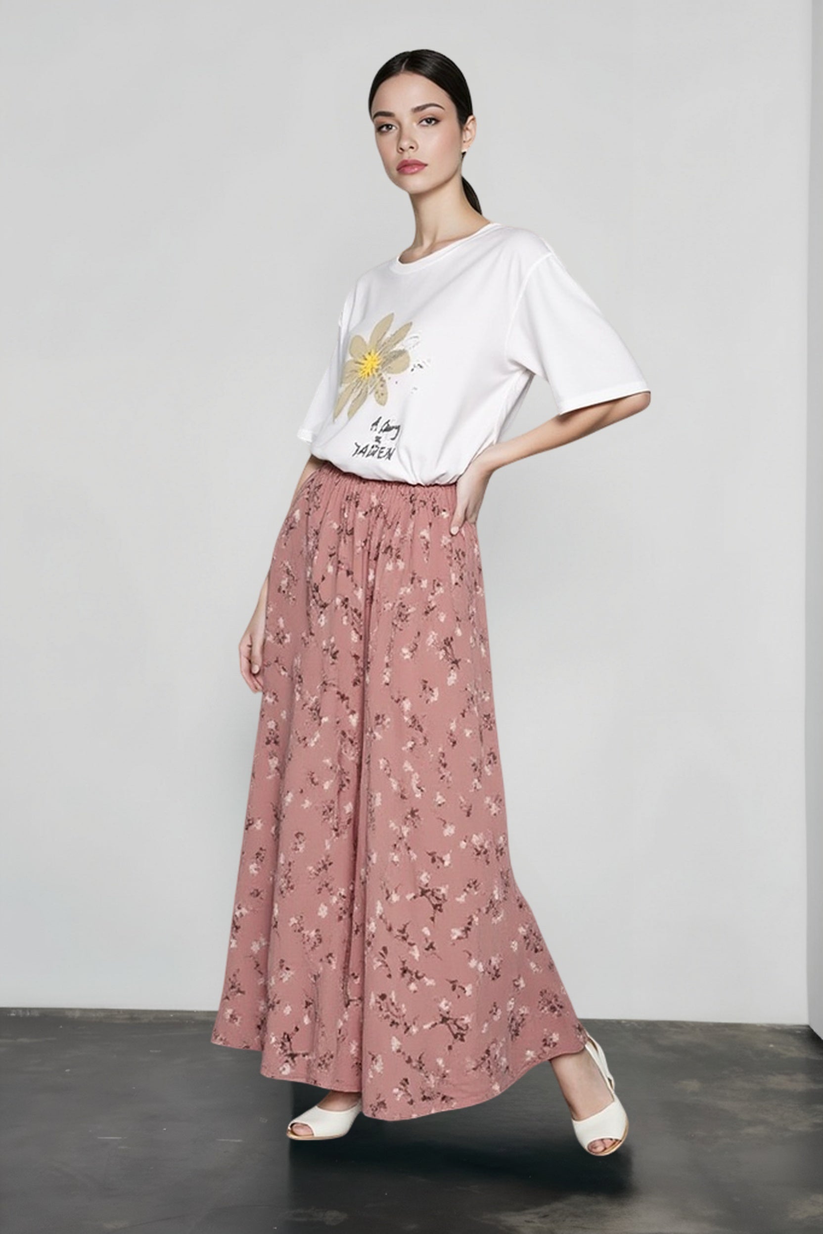 DressBetty - Vintage Floral Print A-line Pleated Streetwear Drawstring Midi Skirt