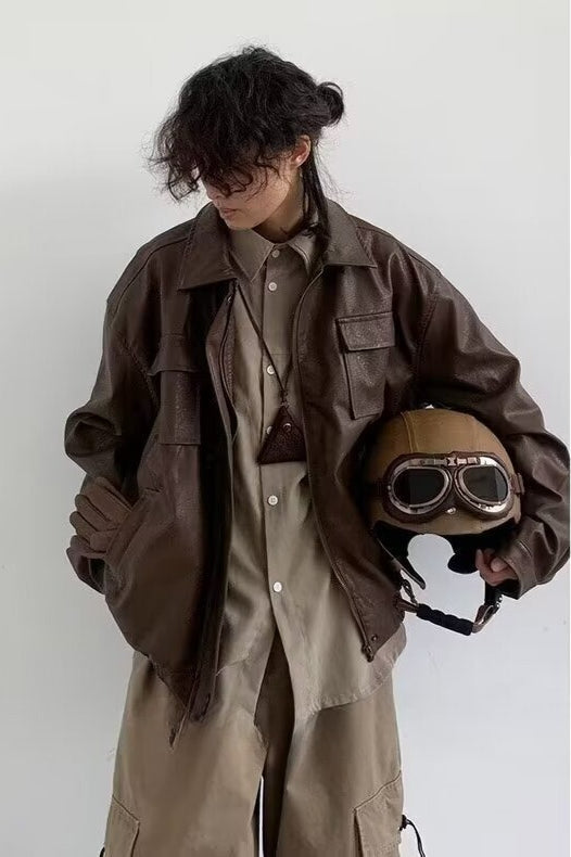 Retro Moto Brown Matte PU Jacket