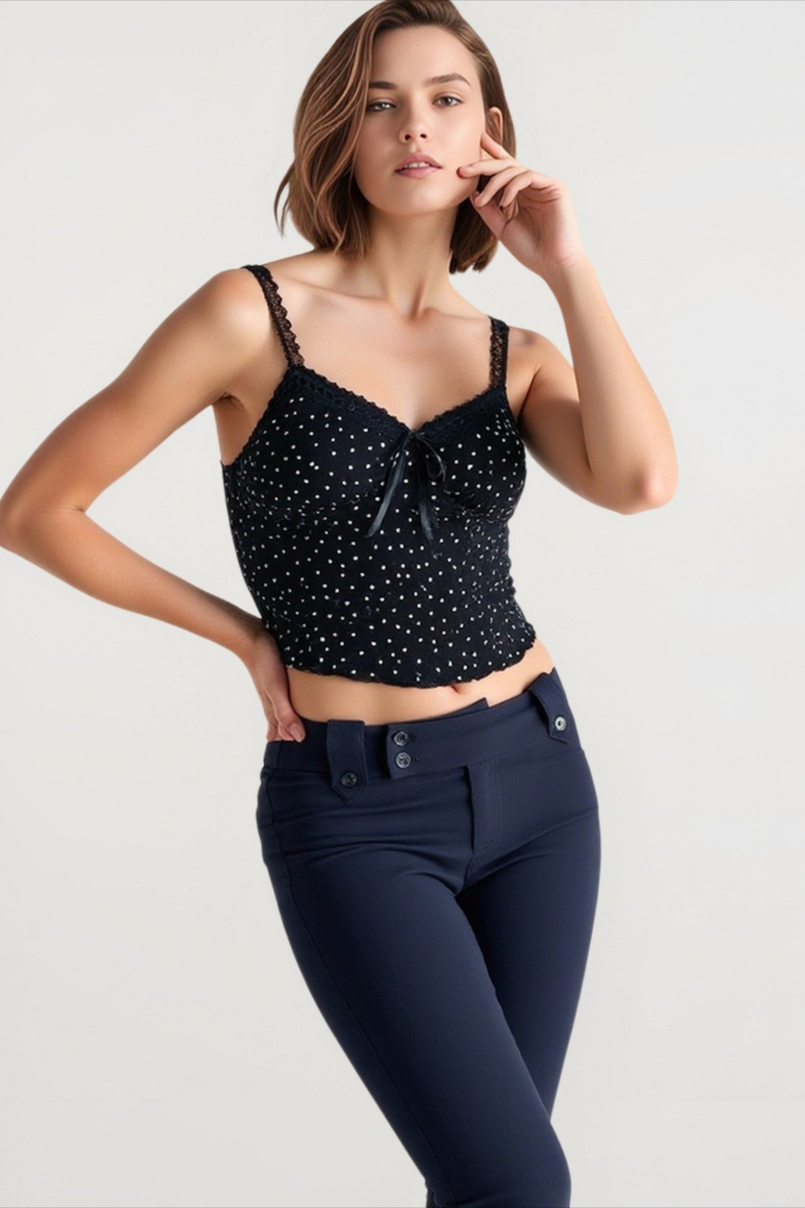 Polka dot bow detail cami top