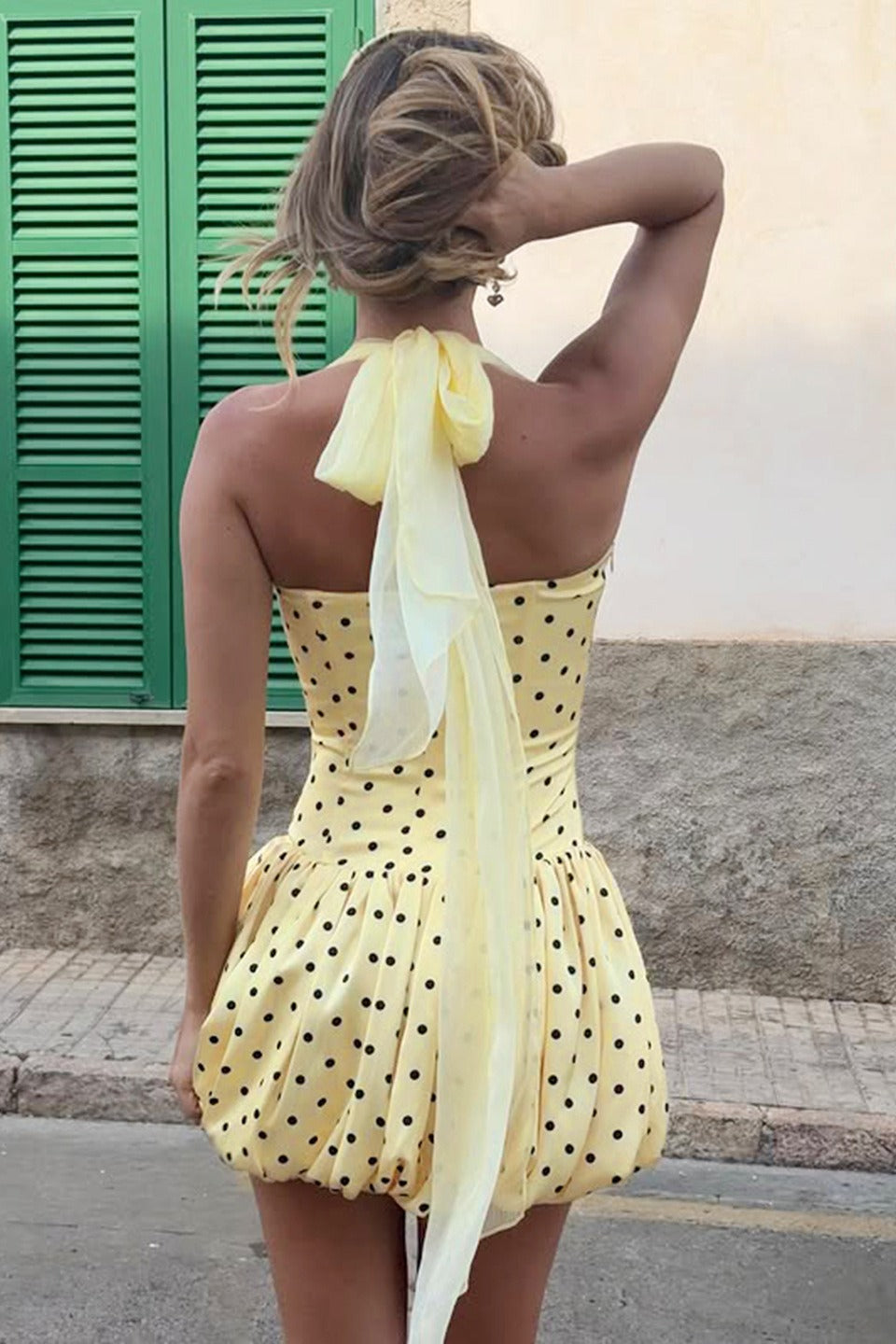 Polka Dot Halter Tie Mini Dress