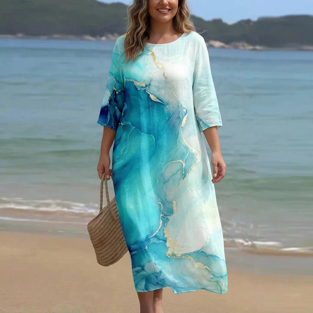 Round Neck Rose Floral Print Half Sleeve Empire Midi Dress 5