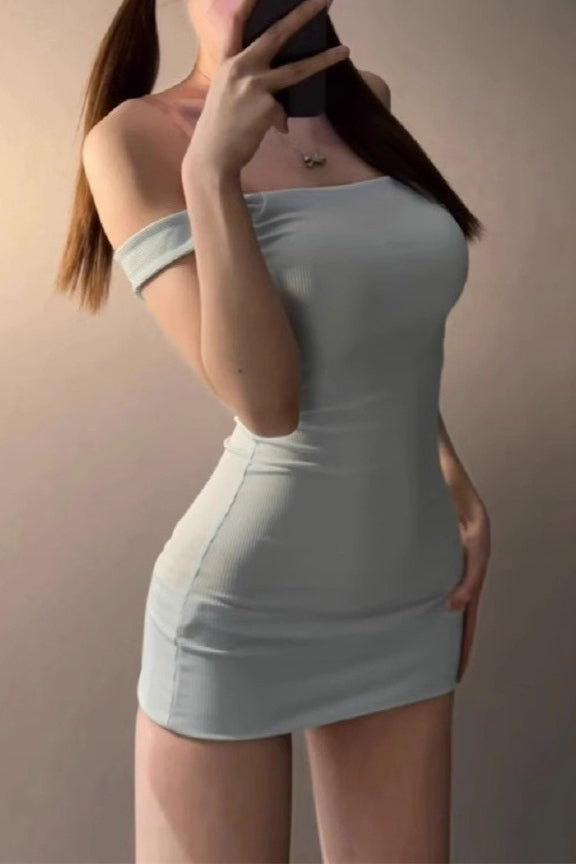 Off Shoulder Tube Waist Cinch Slim Bodycon Dress