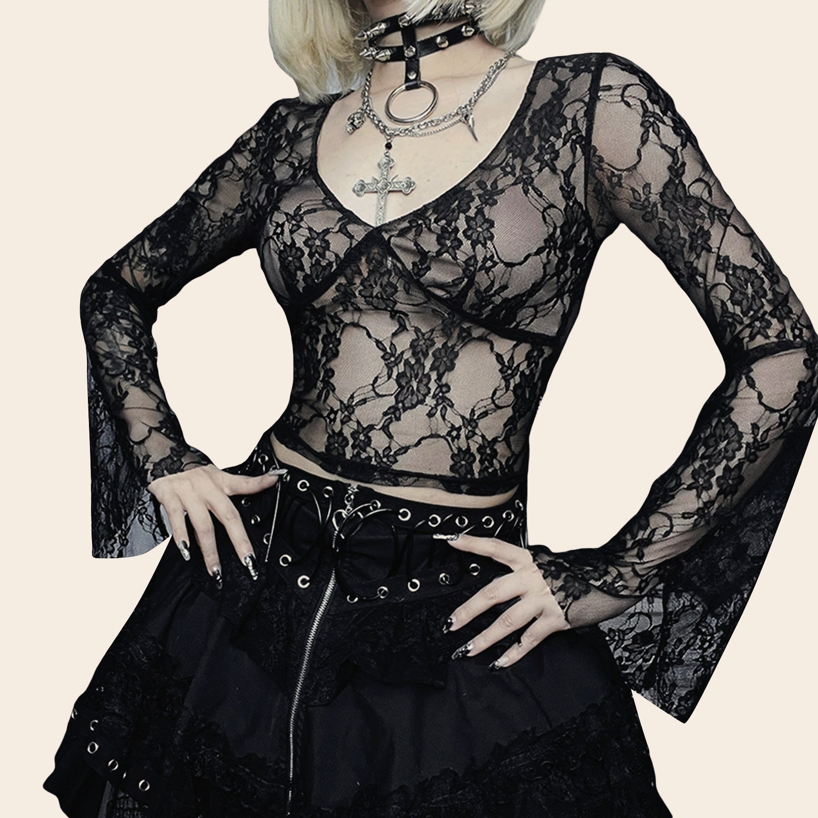 VNeck Fairy Grunge Lace Sheer Top