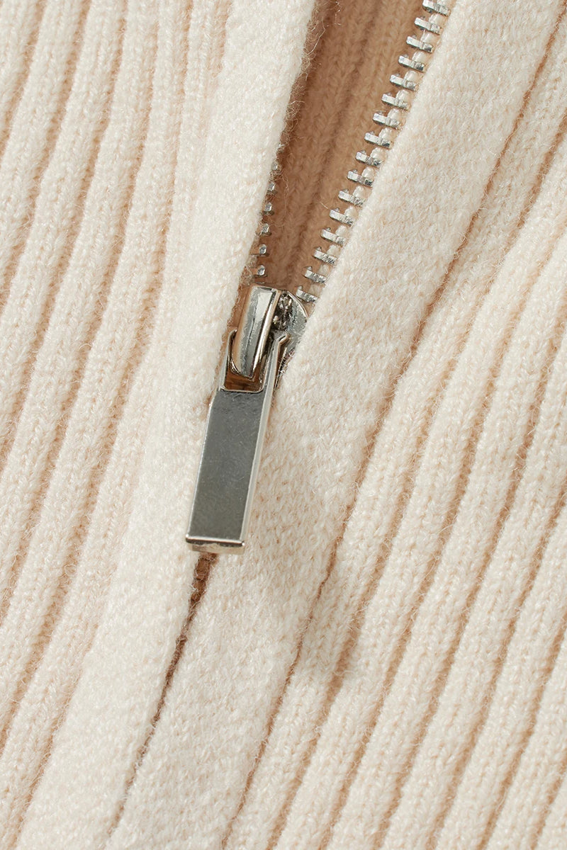 Ribbed Knit ZipUp Stand Collar Cardigan