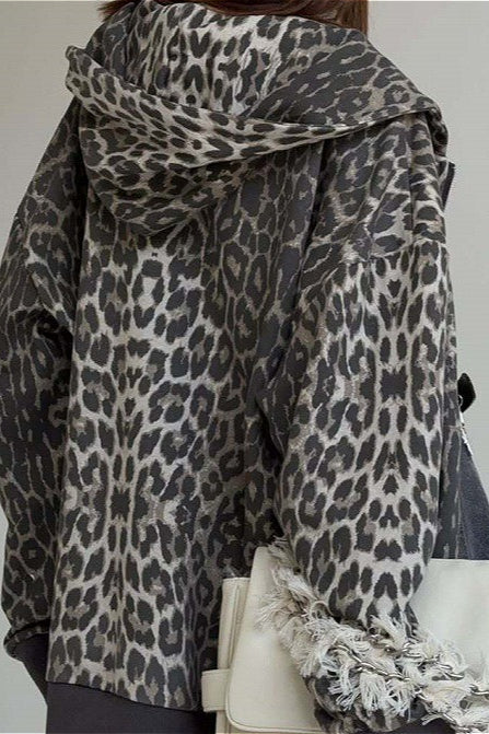 Leopard Zip-Up Loose Hoodie