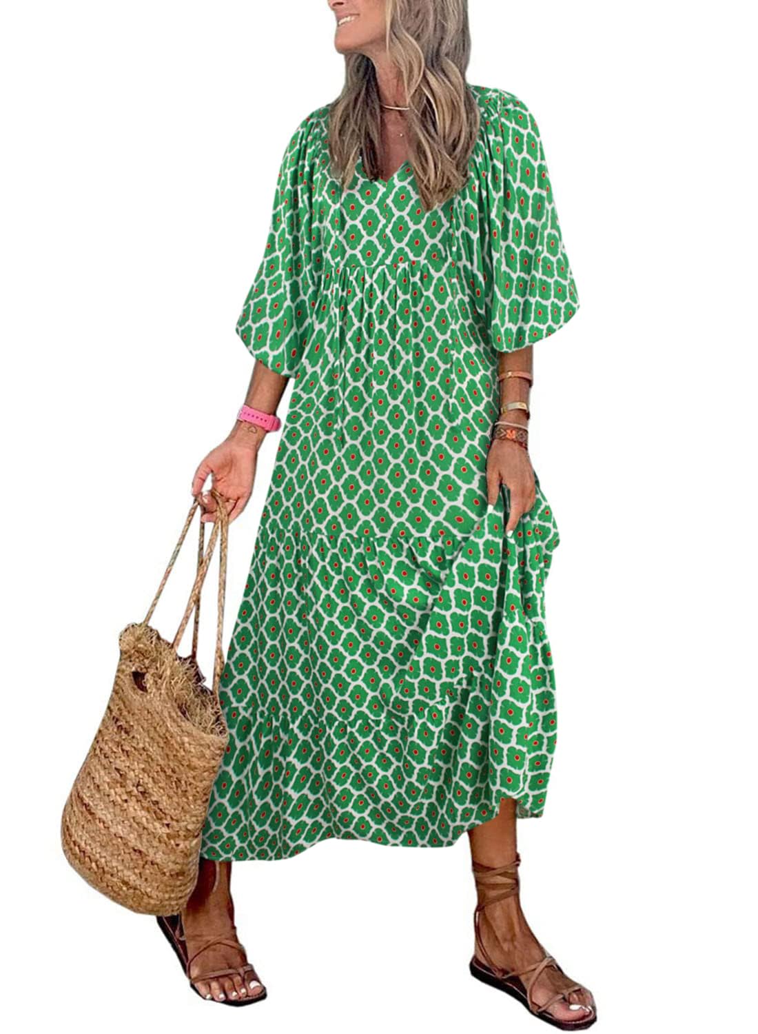 Puff Sleeve Floral Boho Maxi Dress