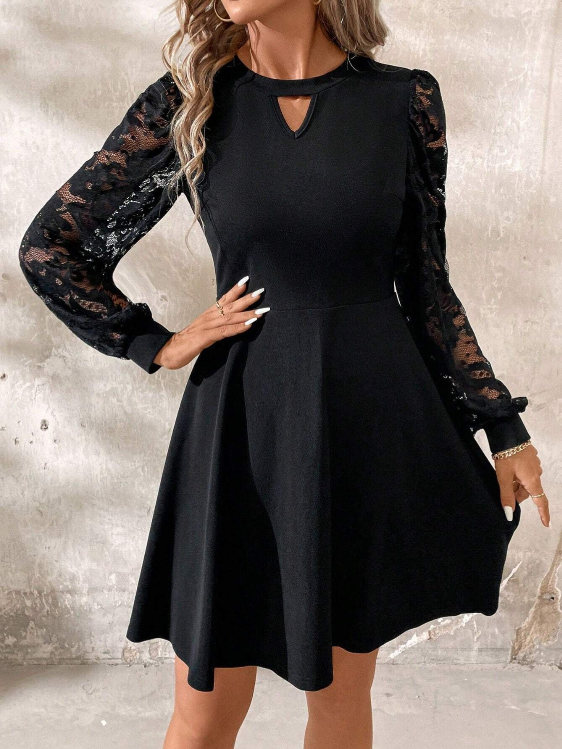 Reina Statement Long Sleeve Lace Mini Dress with Cutouts Boutique Collection