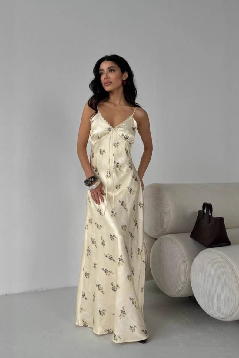 Spaghetti Strap Long Slim Floral Dress