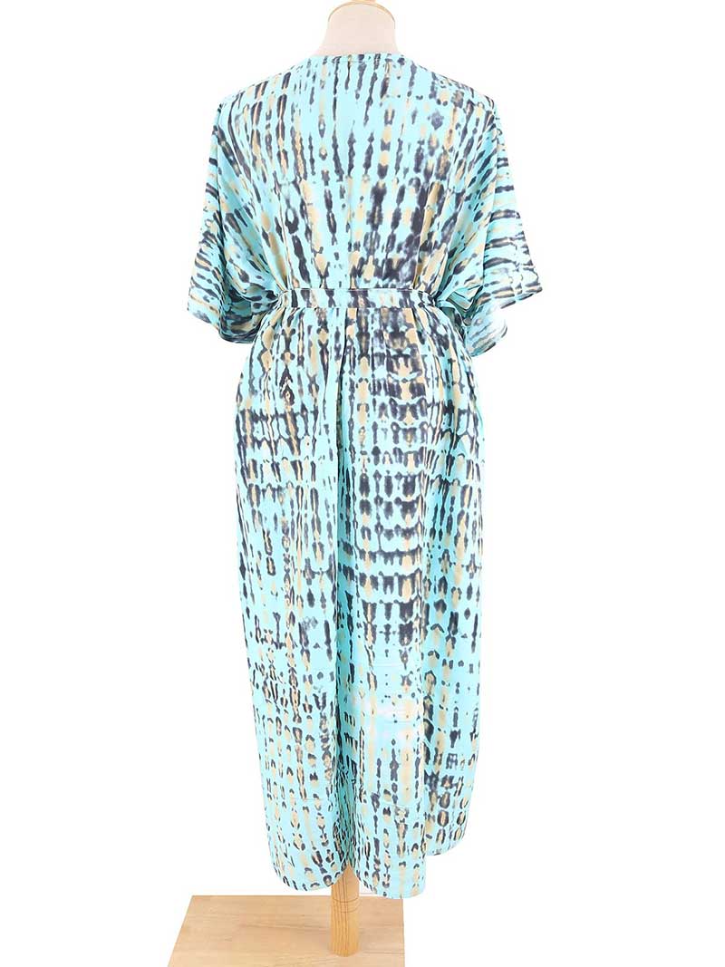 Tie-Dye Stripe Print Open Front Long Kimono Duster Robe 27