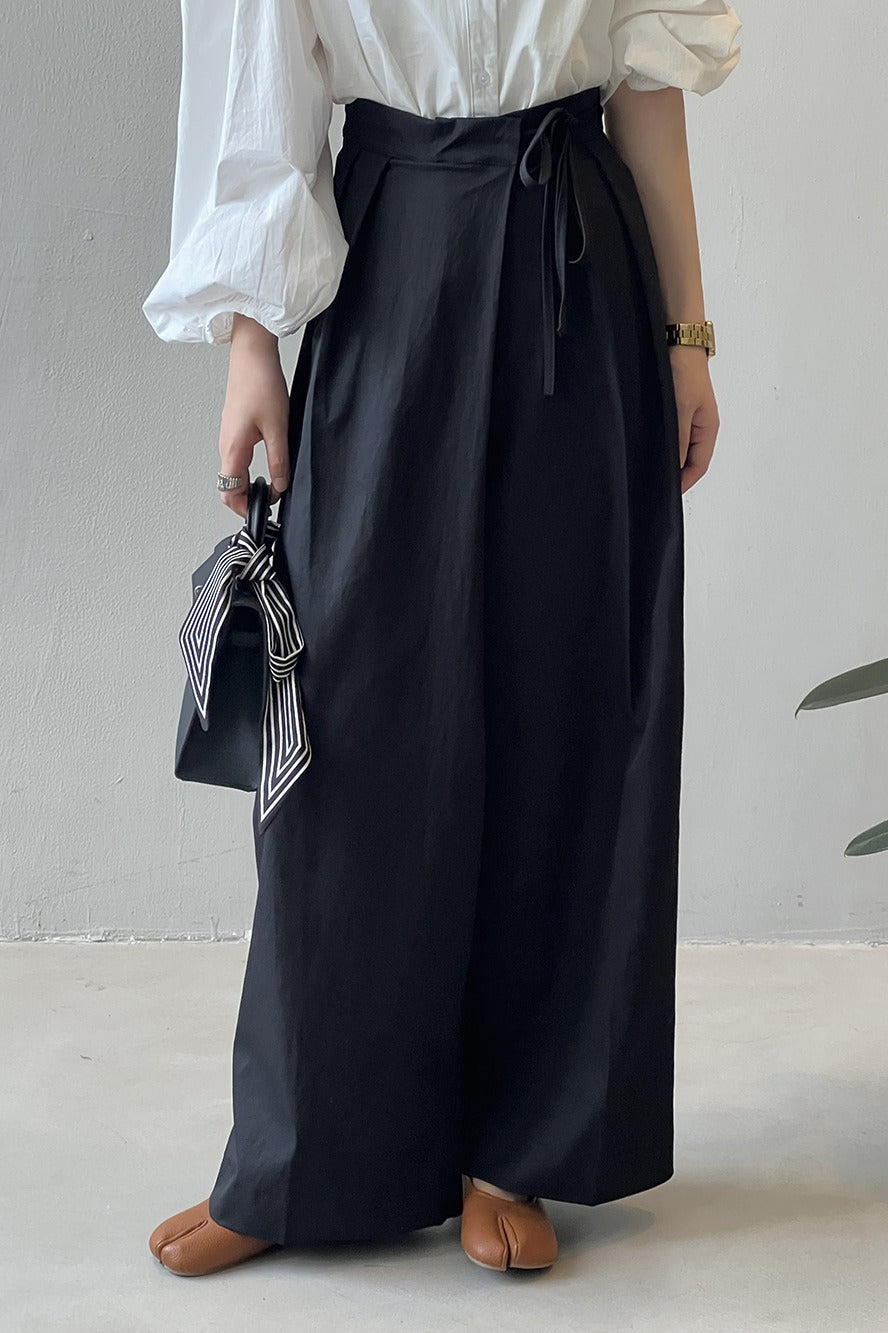 Asymmetrical Placket Tie Relaxed High Waist Long Pants