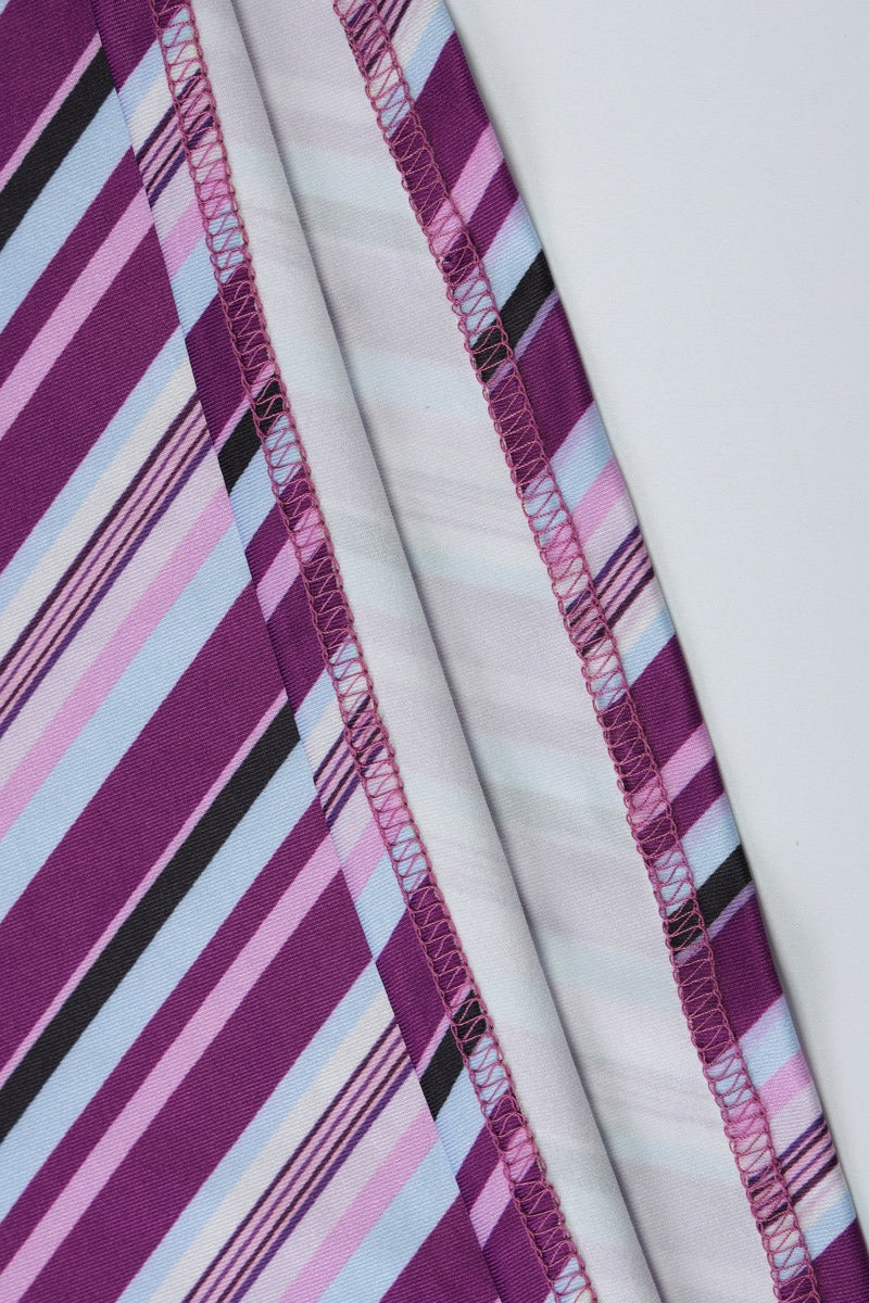 Purple Halter Neck Horizontal Diagonal Stripe Chevron Maxi Dress 7