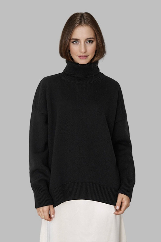 Versatile Solid Turtleneck Euro Sweater