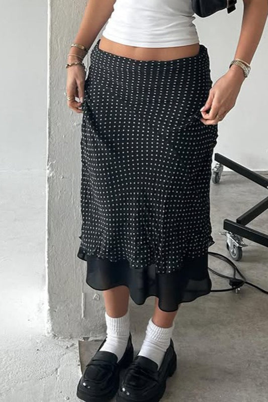 Polka Dot ALine Mesh Midi Skirt