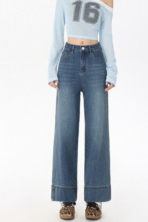 High Waist Cropped Straight Jeans