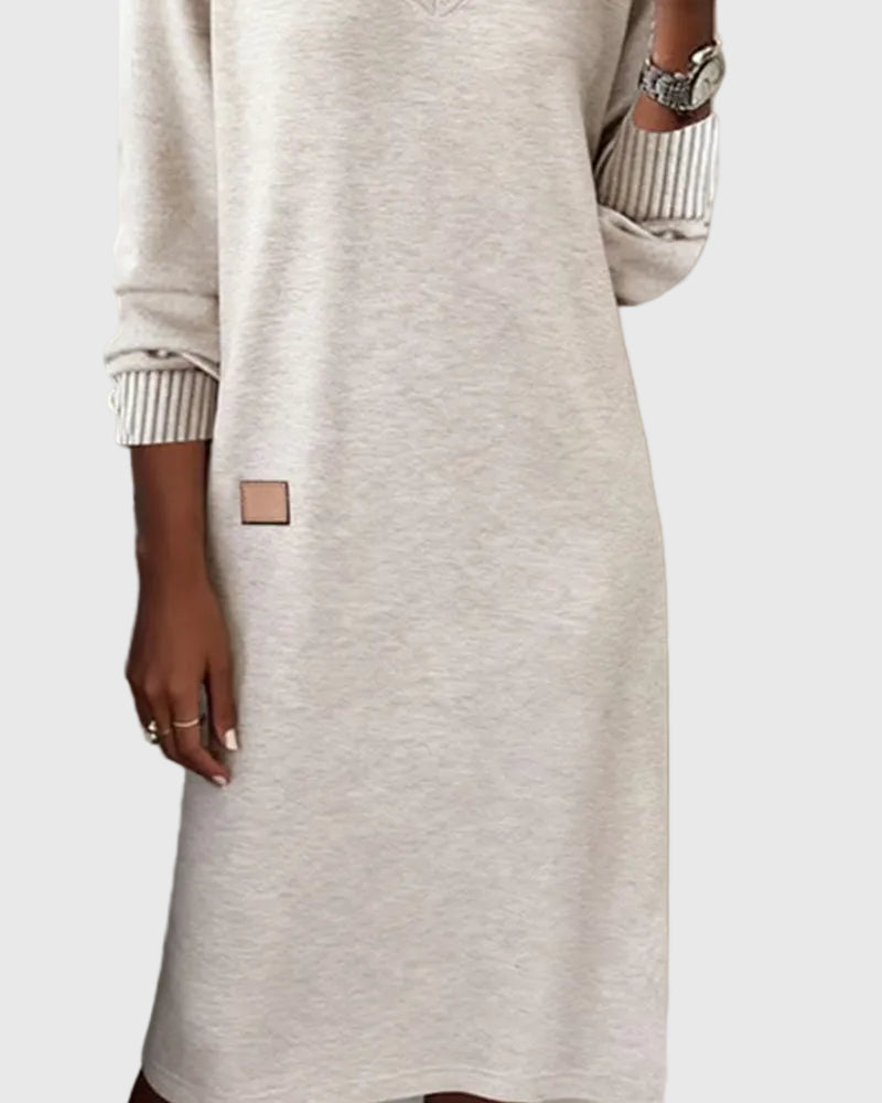 V-Neck Long Sleeve Ribbed Cuff Loose Sweatshirt Mini Dress 6