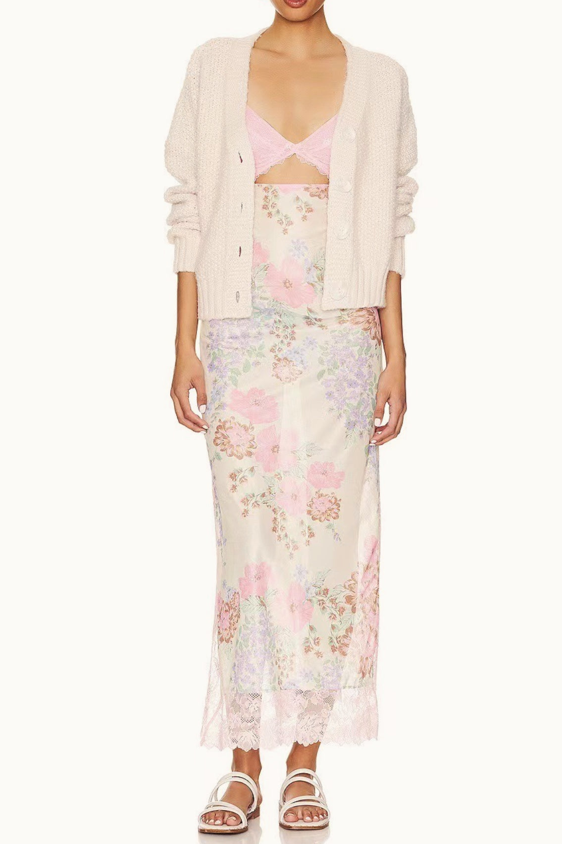 Sweetheart Lace Cap Sleeve Triangle Cutout Floral Print Bodycon Midi Dress 11