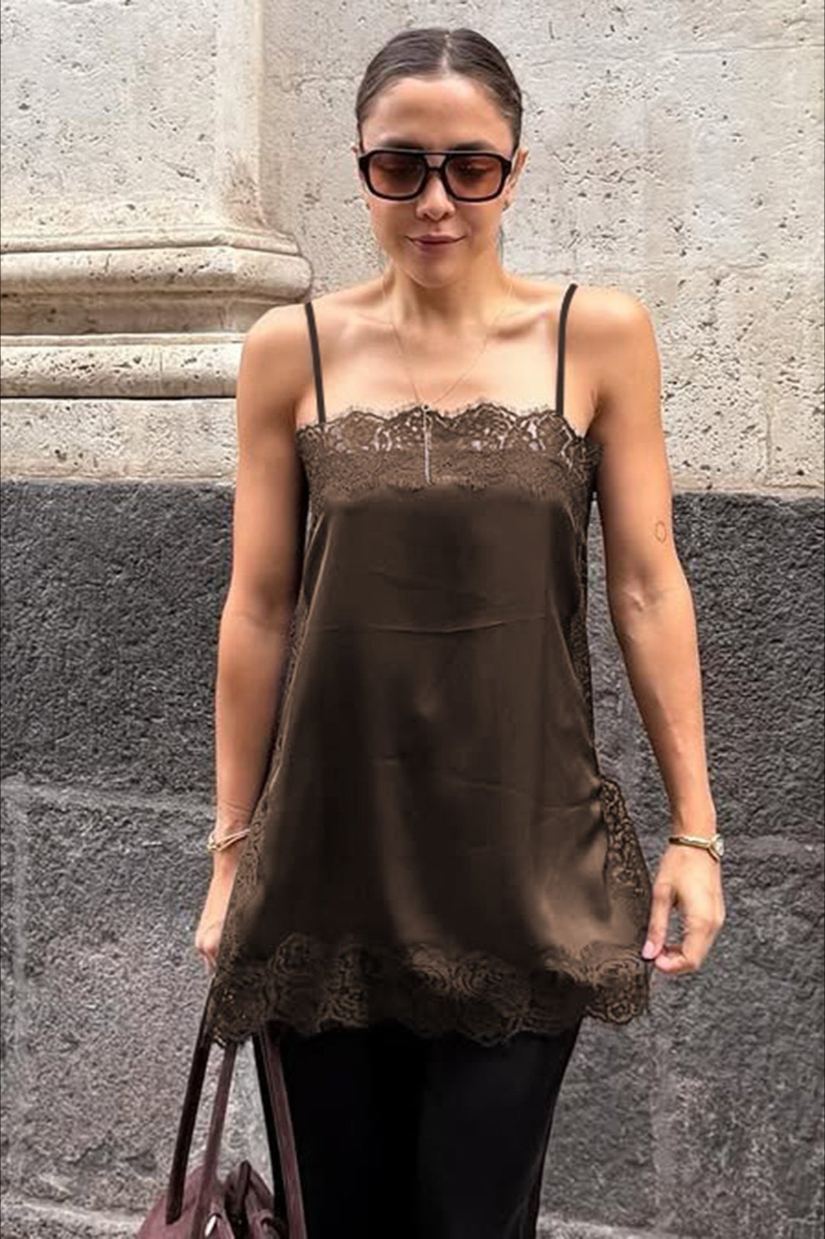 Paneled Solid Color Sexy Spaghetti Strap Slip Dress