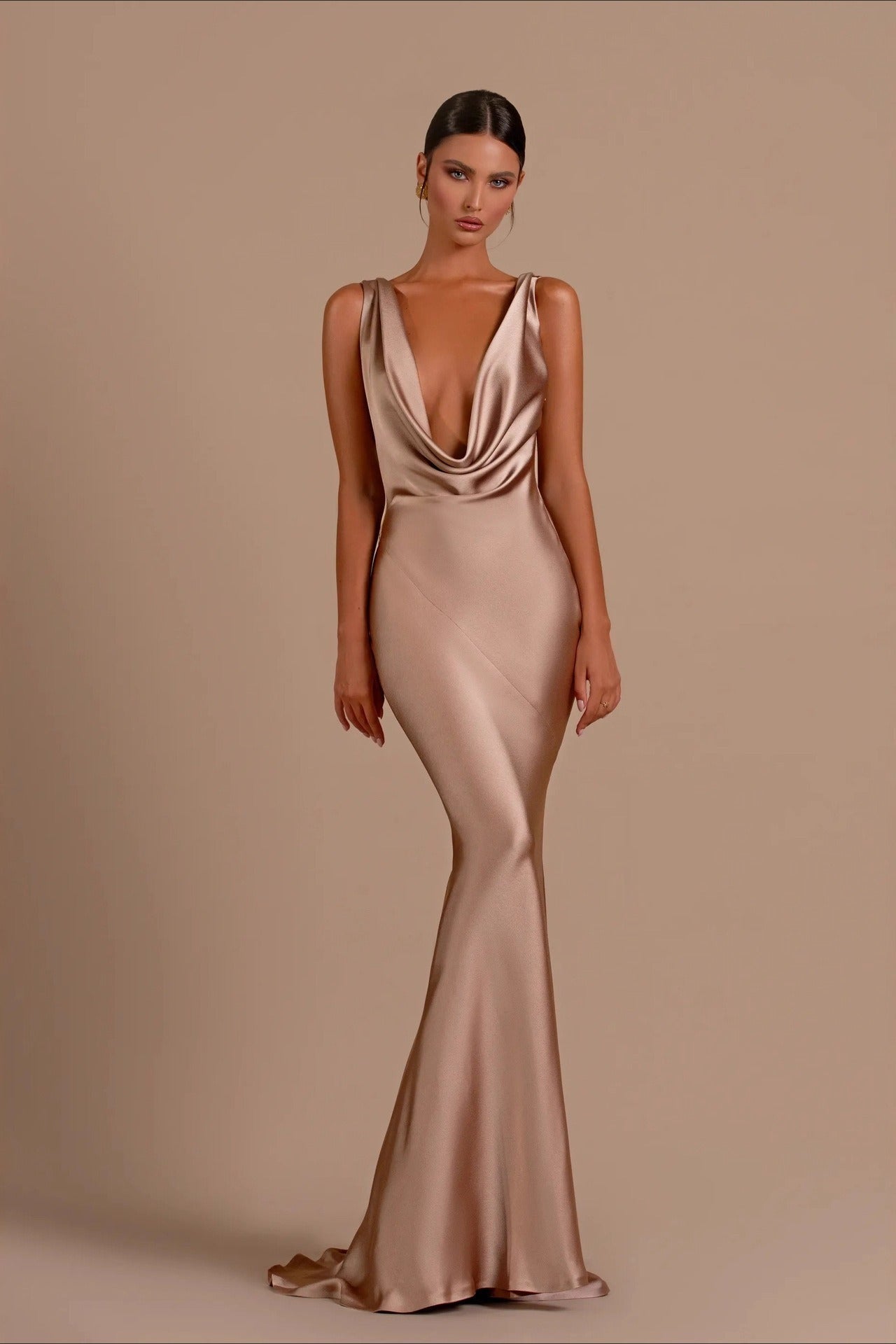 Sleeveless V Neck Backless Slim Elegant Formal Dress
