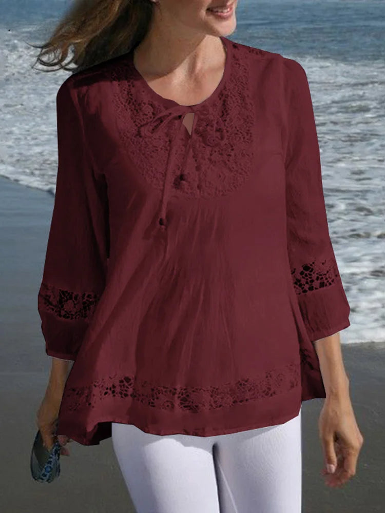 Lace Crochet Casual Patchwork Blouse