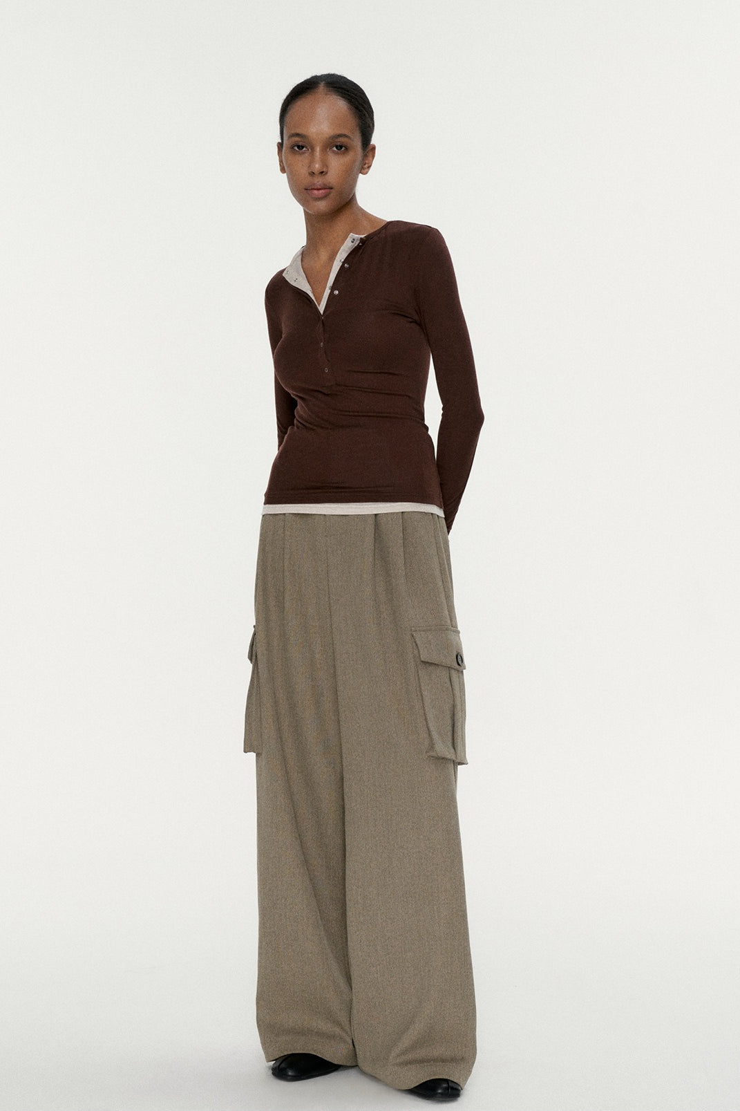 Henley Neck TwoinOne Knit Top
