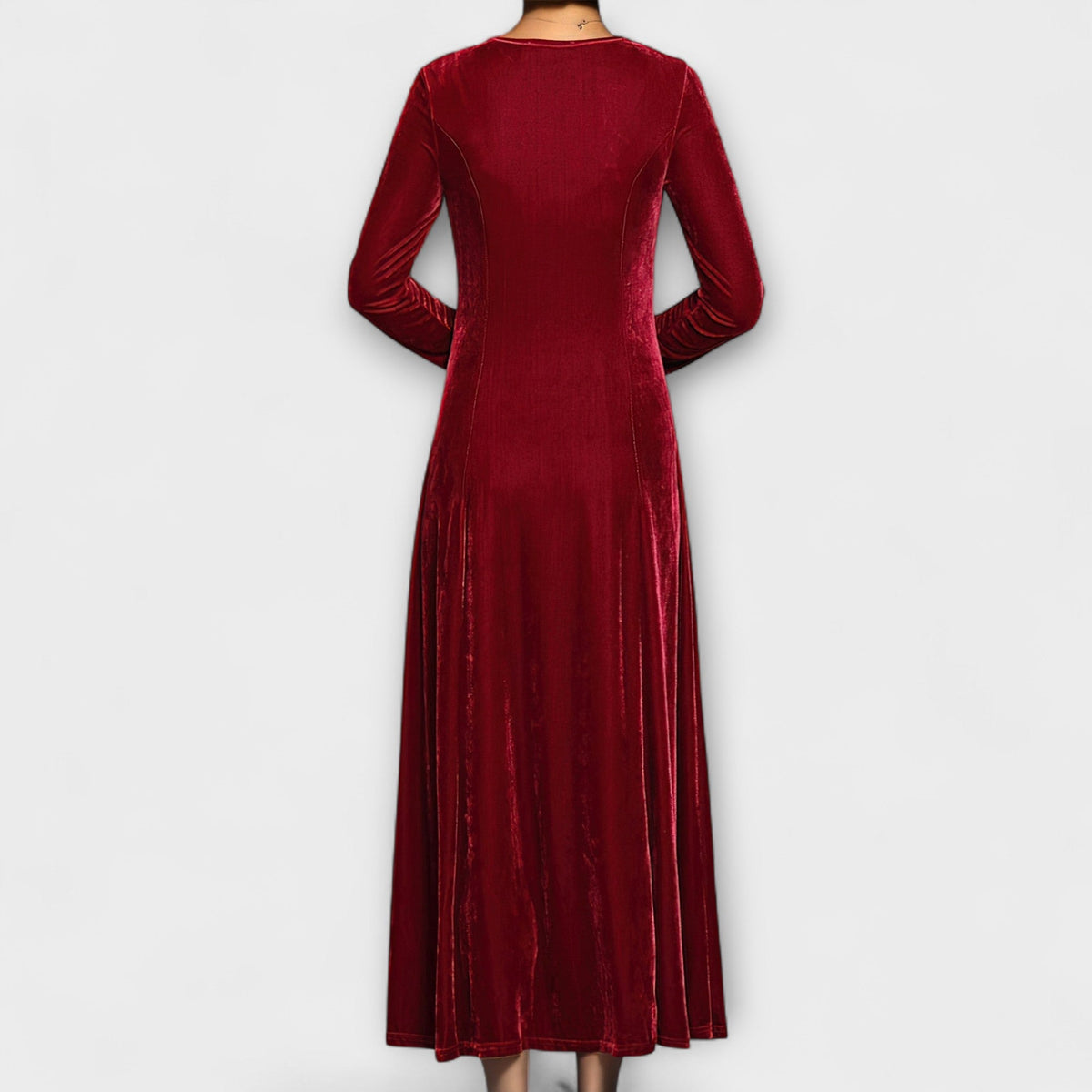 Round Neck Velvet Long Sleeve A-Line Maxi Dress